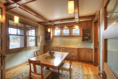 Traditional Dining Room with modern dining table