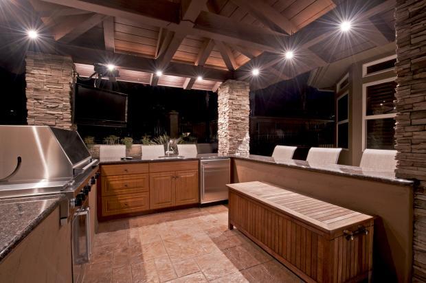 Contemporary Outdoor Kitchen with stainless steel appliances