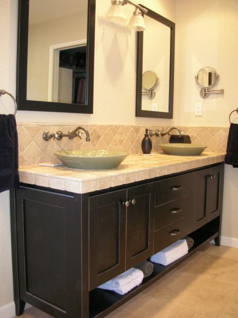 Eclectic Bathroom with chrome wall mounted magnifying mirror