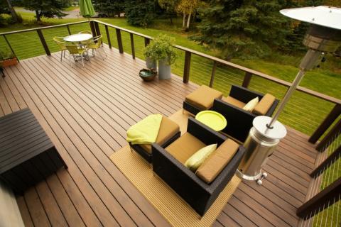 Contemporary Patio with horizontal railing