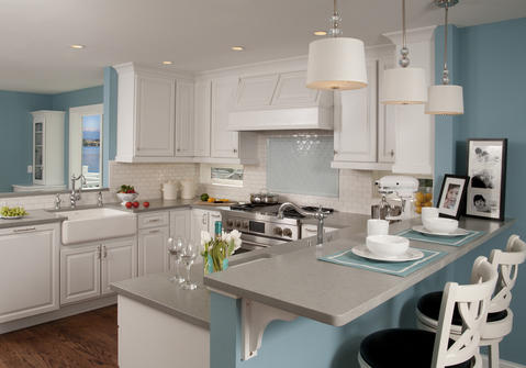 Modern Kitchen with white maple recessed panel cabinet