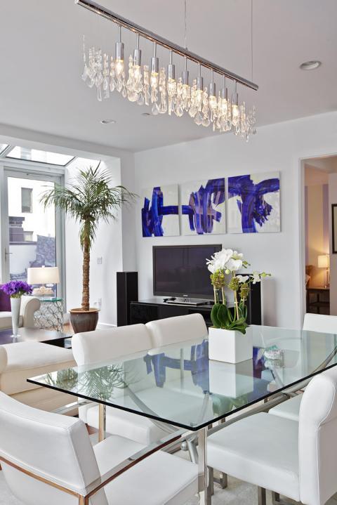 Modern Dining Room with glass and metal dining table