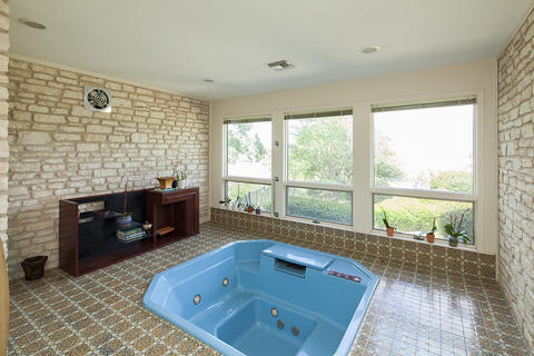 Eclectic Pool with mediterranean style tile floor