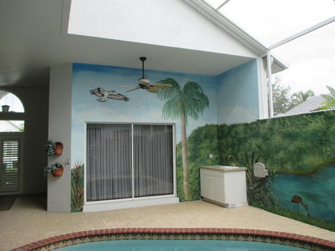 Tropical Pool with outdoor sink and base cabinet