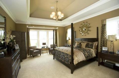 Transitional Bedroom with bedside table lamps with tan shades