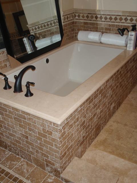 Traditional Master Bathroom with diamond tile accent border