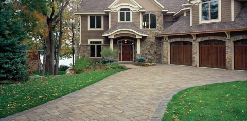 Traditional Driveway with painted wood shingle siding