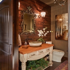 Eclectic Bathroom with crystal chandelier sconce lights