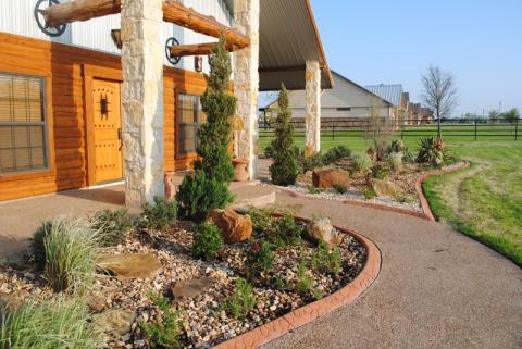Transitional Walkway with stone brick support columns