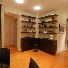 Modern Family Room with glass top dining table