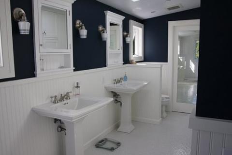 Traditional Bathroom with wood mirrored medicine cabinets