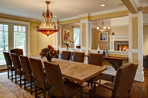 Traditional Dining Room with leather upholstered chairs