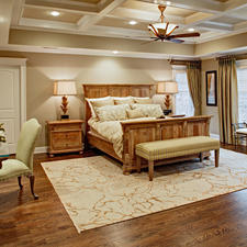 Transitional Bedroom with custom window treatment