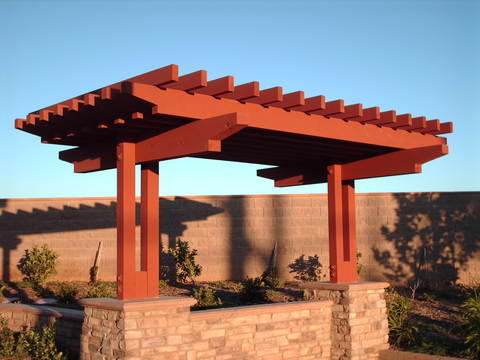 Transitional Landscape with beautiful pavilion with red stain