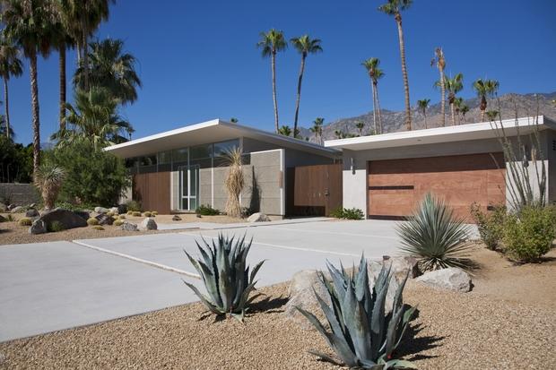 Mid-Century Modern Home Exterior with concrete precast panels