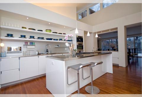 Modern Kitchen with odd white frame top bottom of pic