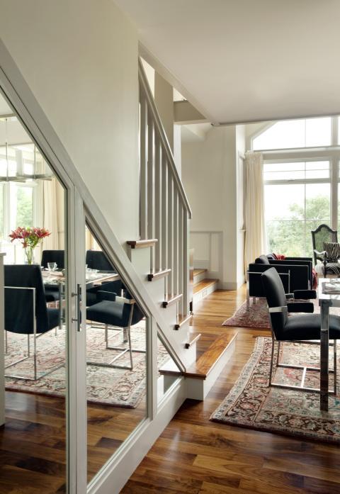 Eclectic Living Room with black and silver dining chair