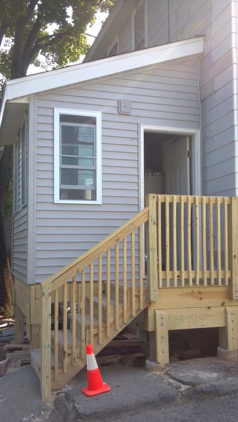Transitional Entry with vinyl double hung window