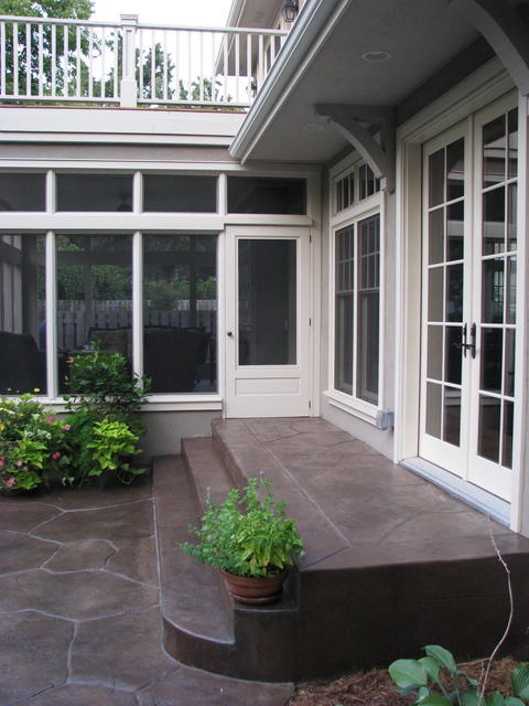 Traditional Patio with stamped concrete patio