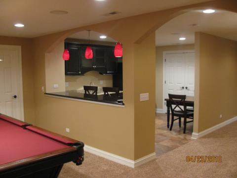 Traditional Basement with entertaining area in basement