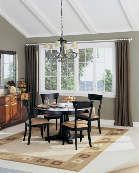 Transitional Dining Room with fiberglass casement windows