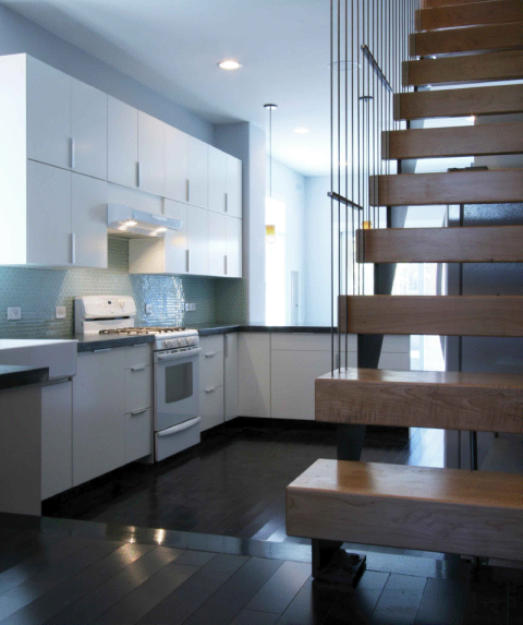 Modern Kitchen with white ceramic sink with large apron