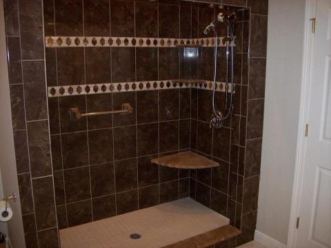 Eclectic Bathroom with custom tile shower surround