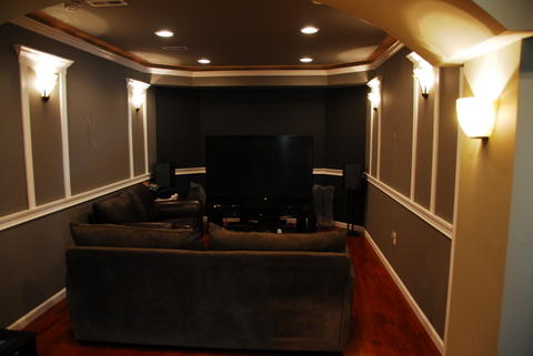 Traditional Home Theater with recessed lighting