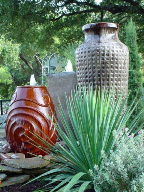 Contemporary Landscape with several ceramic planters