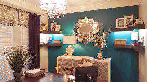 Eclectic Home Office with contemporary armchair