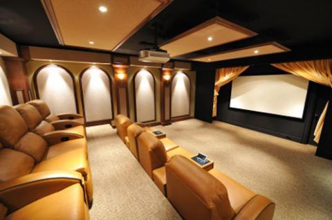 Traditional Home Theater with ceiling mounted projector