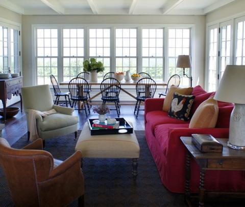 Eclectic Family Room with dining room furniture