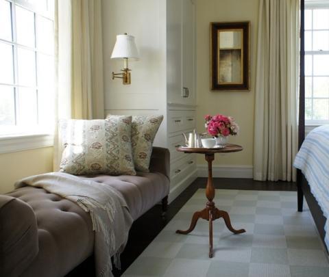Transitional Bedroom with tufted upholstered bench