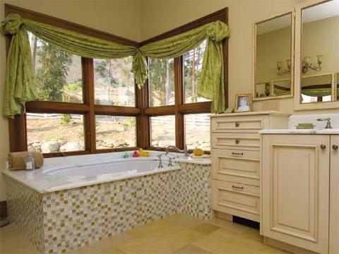 Eclectic Bathroom with small light blue and brown accent tile