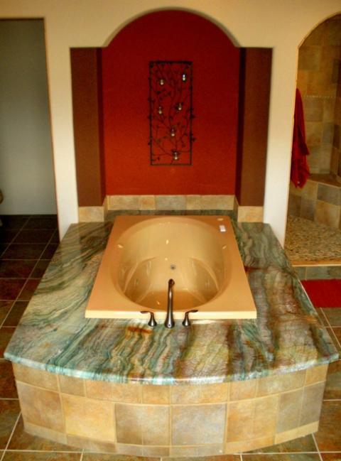 Eclectic Bathroom with light tan tile shower wall covering