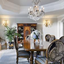 Traditional Dining Room with paisley designed victorian style dining chairs