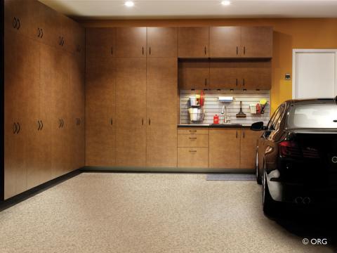 Contemporary Garage with tan laminate garage flooring