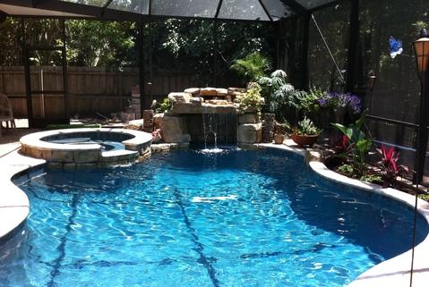 Tropical Pool with concrete pool surround