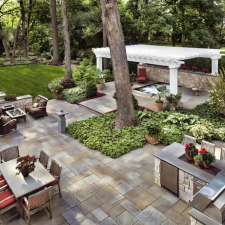 Traditional Patio with outdoor dining table and chairs