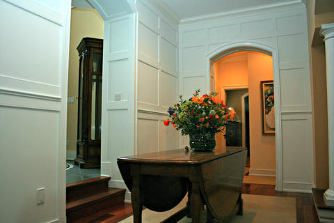 Colonial Entry with bright colorful flowers