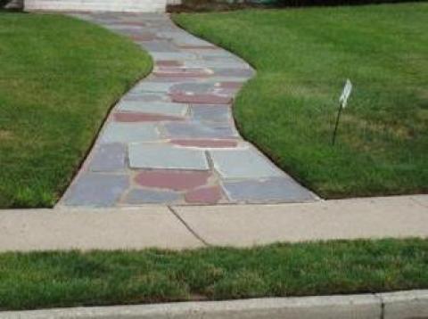 Eclectic Landscape with narrow slate walkway