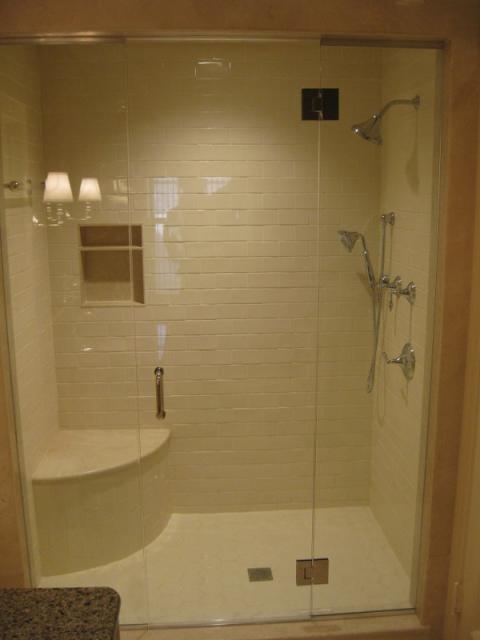 Traditional Bathroom with built-in shower bench seat