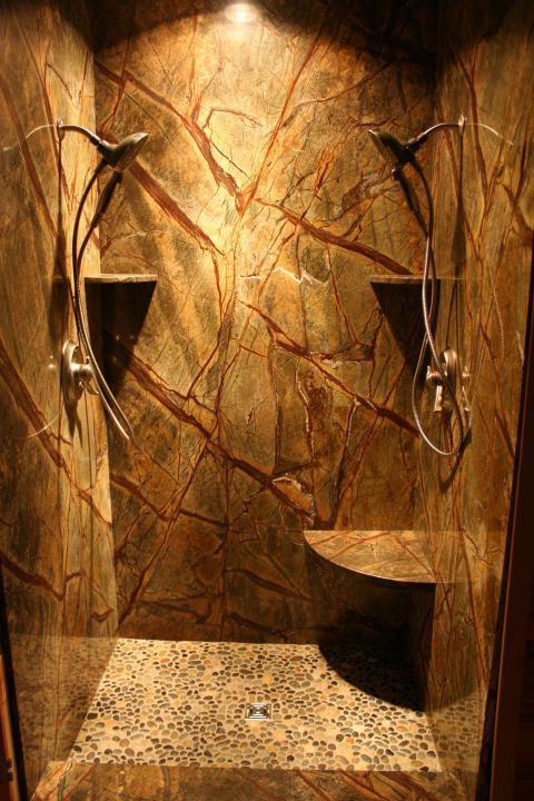 Contemporary Bathroom with brushed nickel shower heads
