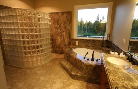 Transitional Bathroom with oil rubbed bronze plumbing fixtures