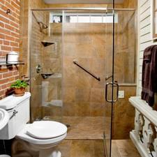 Eclectic Bathroom with chrome framed shower door