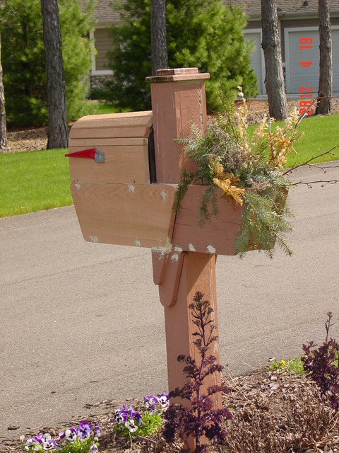 Eclectic Landscape with cedar wrapped post