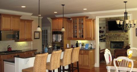 Eclectic Kitchen with white and wood stained dining set