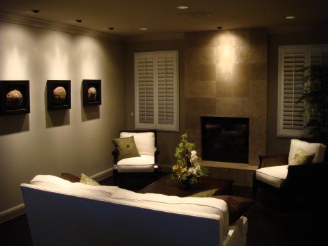 Traditional Living Room with tan tile fire place facing