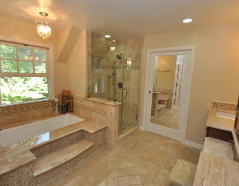 Traditional Bathroom with mirror inserted into the door
