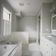 Transitional Master Bathroom with mirrored medicine cabinet